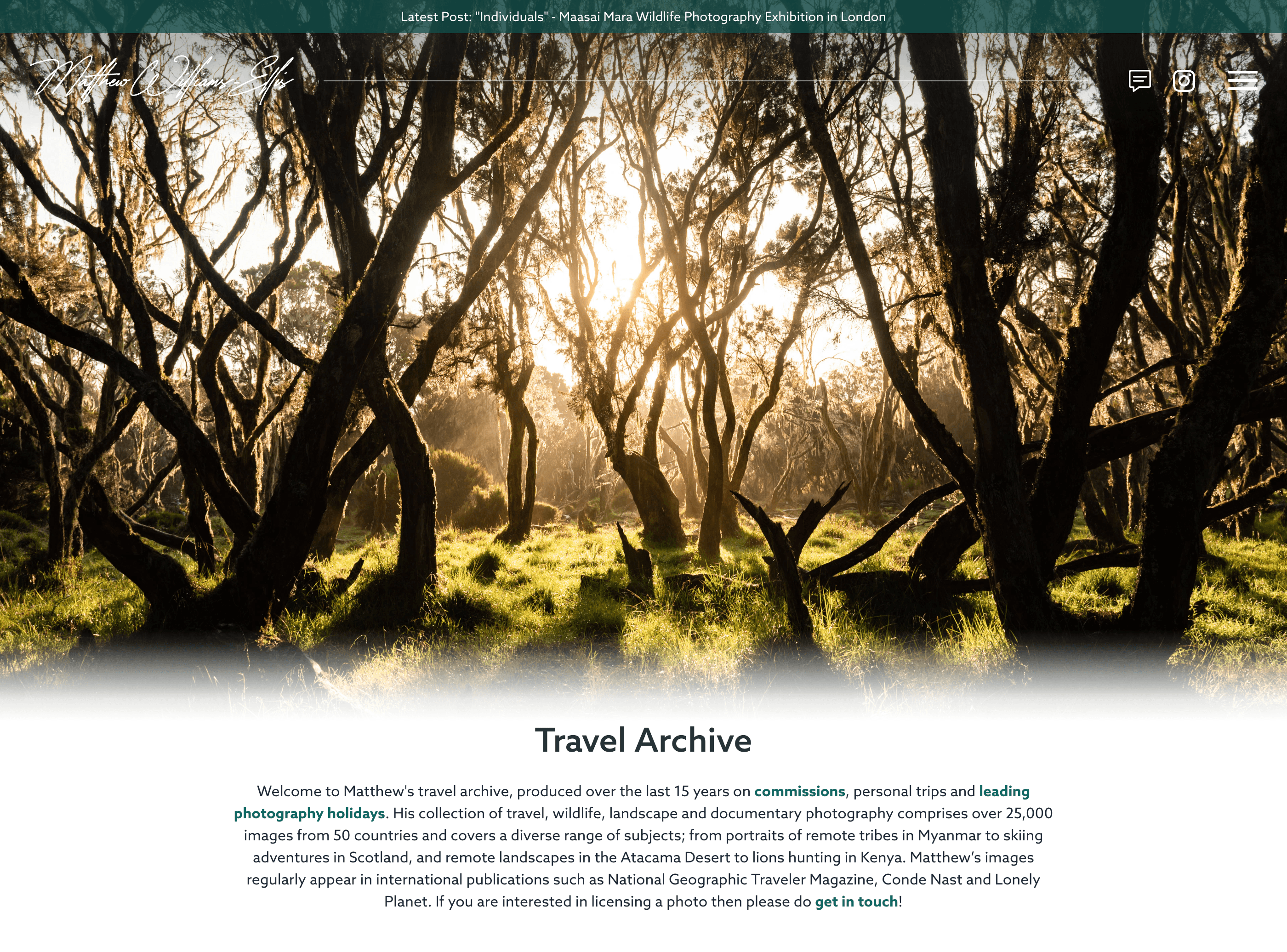 Travel Archive page screenshot