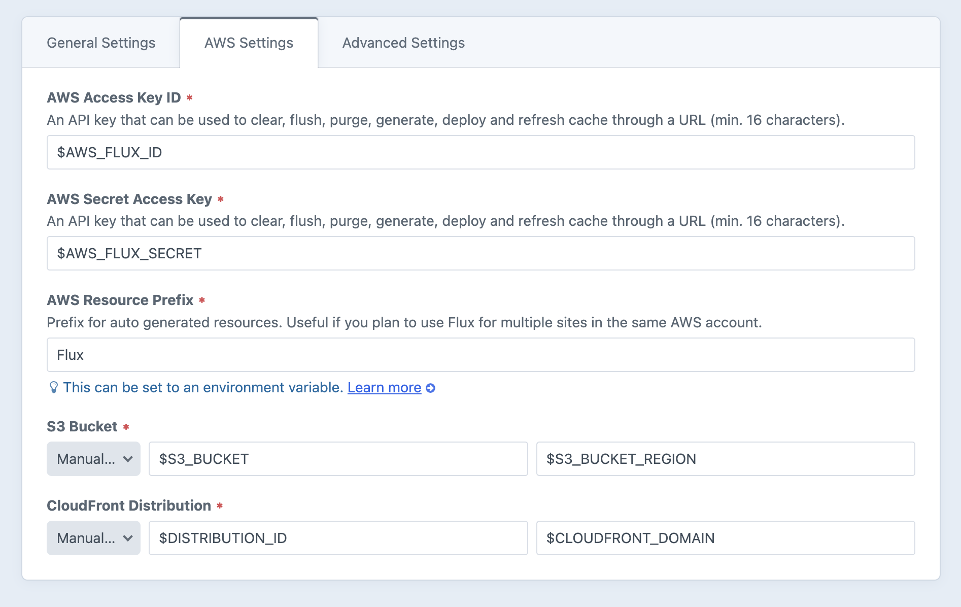 Manual AWS settings